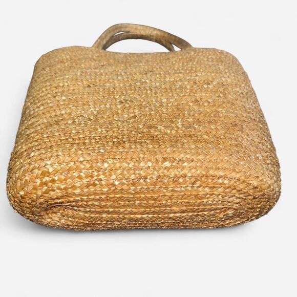 Tan Woven Straw Beach Bag Tote with Pink Flamingo Interior Lining - Picture 4 of 7